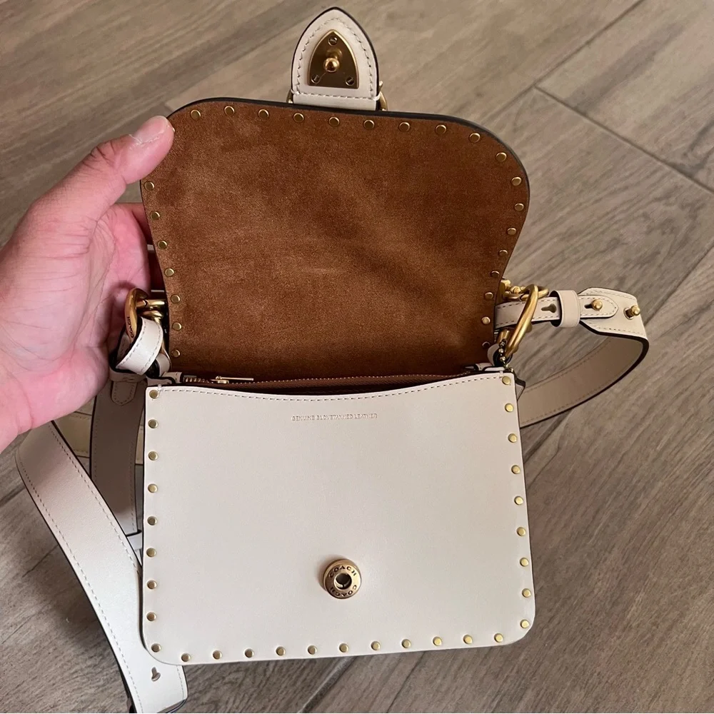 Coach Cream and Gold Chain Leather Crossbody Bag